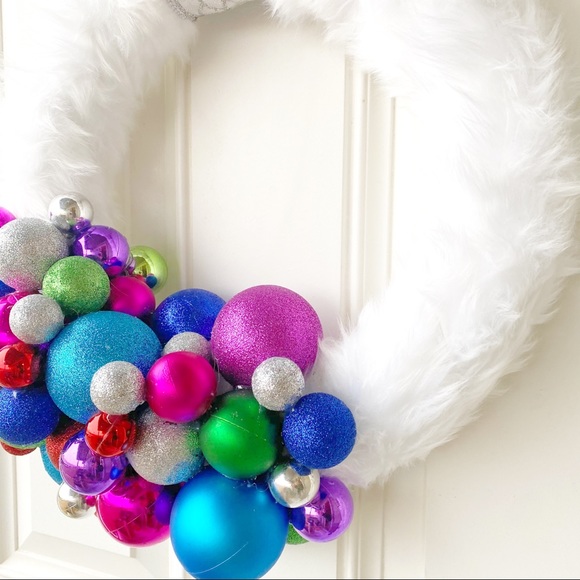 Faux Fur Handmade Ornament Wreath Colorful Bright - Picture 2 of 4